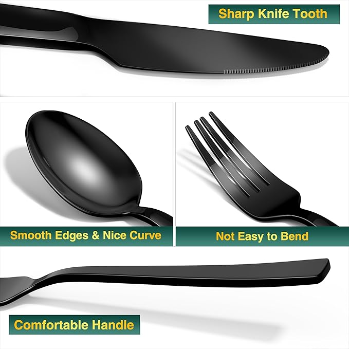 40 Pieces Black Silverware Set,Premium Stainless Steel Flatware Set For 8, Yoehka Mirror Polished Tableware Cutlery Set For Home And Restaurant, Include Knife/Spoon And Fork, Dishwasher Safe