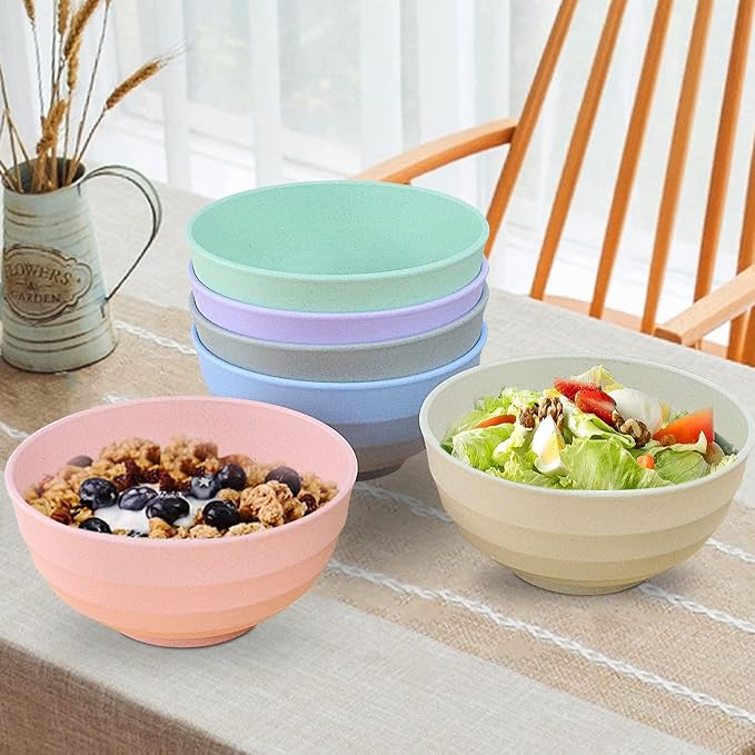 Wheat Straw Bowls Set 60 OZ Unbreakable Large Cereal Bowls Set of 6 Microwave - Image 3