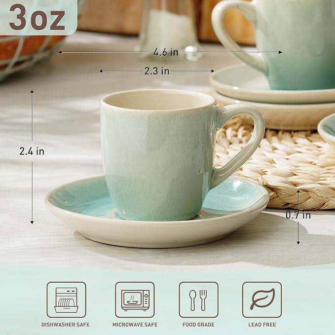 famiware 3oz Espresso Cups and Saucers, Stoneware Demitasse Cup - Image 3