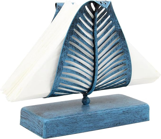 OwlGift Freestanding Modern Napkin Holder with Leaf Design, Tabletop Tissue Dispenser, Napkin Storage Organizer – Turquoise