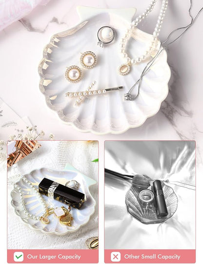 AISBUGUR Shell Ring Holder Dish, Shell Jewelry Tray, Trinket Dish, Cute Decorations for Coastal Home Decor, Bathroom Decor, 5.5", White