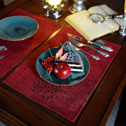 ARTABLE Burgundy Rectangle Fabric Placemats Set of 4 Table Mats 12 x 18 in | by ARTABLE