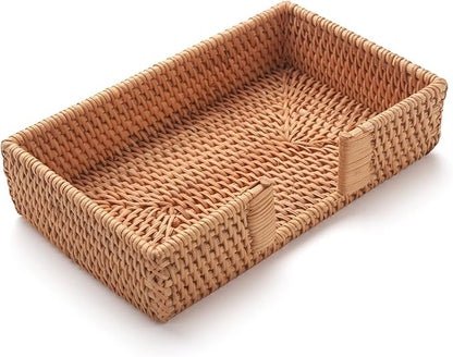 2 Pack Rattan Napkin Holder Rectangle, 9.5" x 5.5" x 2", Wicker Napkin Tray - Image 3