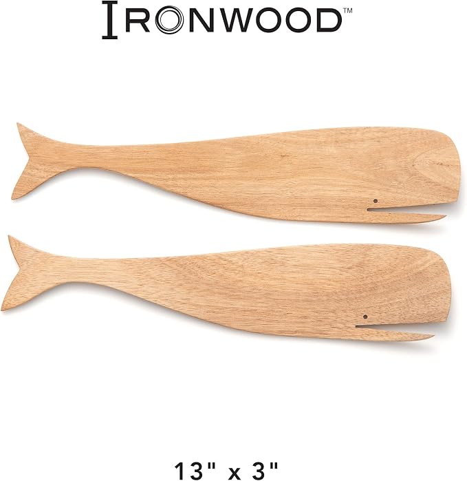 Ironwood Gourmet Acacia Wood Whale Salad Serving Utensils - Image 6
