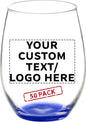DISCOUNT PROMOS 50 ARC Stemless Wine Glasses Set, 21 oz. - Customizable Text, Logo - Chardonnay, Cabernet, Merlot, Sauvignon - Blue