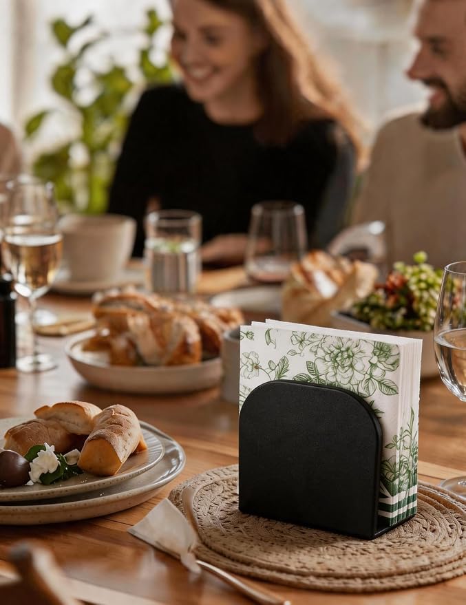 Napkin Holder for Table Stable Standing Napkin Dispenser Natural Bamboo Black - Image 6