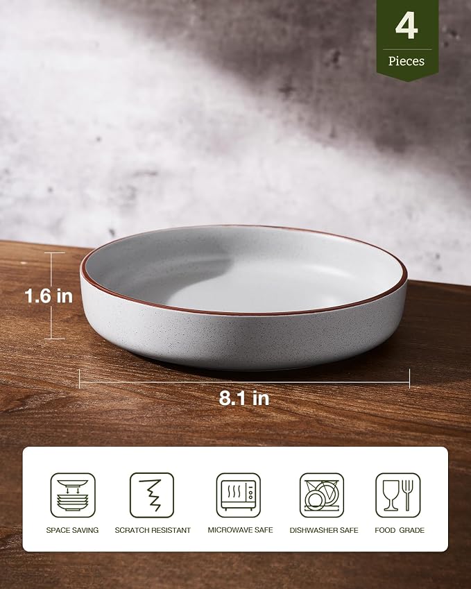 famiware Mercury Pasta Bowls Set of 4, 33 oz Large Salad Bowls, Light Gray | - Image 2