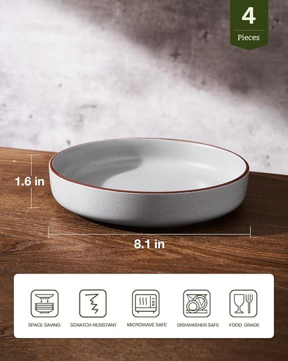 famiware Mercury Pasta Bowls Set of 4, 33 oz Large Salad Bowls, Light Gray | - Image 2