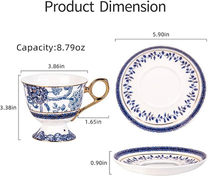 KAMMAK Tea Cups and Saucers Set of 2, Fine Bone China Coffee Cups, 572N | - Image 5