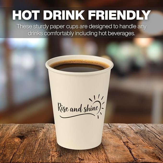 Disposable Coffee Cups, To Go Paper Hot Cups, Rise and Shine Design - Image 2