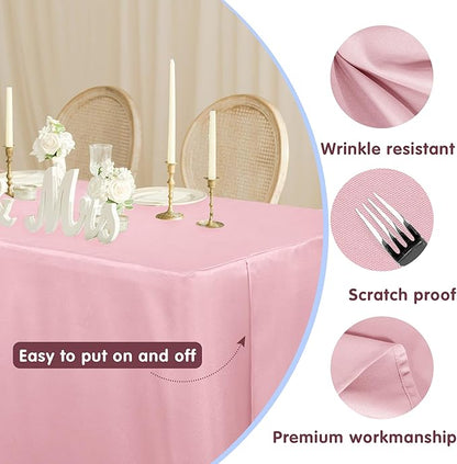 HolidayIdeas 2 Pack Fitted Pink Tableclothes - 48 x 24 Inch - Rectangle Tablecloths for 4 Foot Tables, Polyester Fabric Table Covers for Parties, Baby Shower, Wedding, Trade Show
