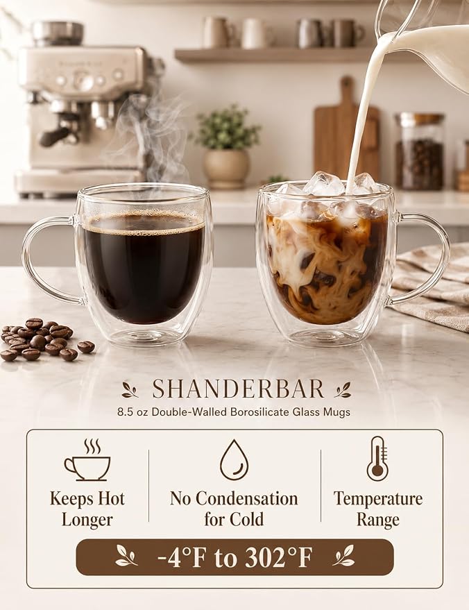 8.5oz Double Walled Glass Coffee Mugs - Image 4
