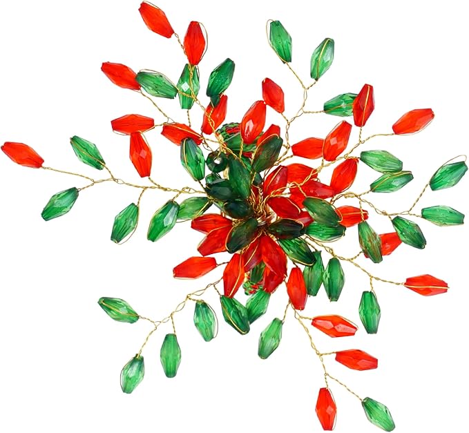ITOS365 Handcrafted Beaded Napkin Rings Set of 6 – Red & Green Crystal Flower by ITOS365