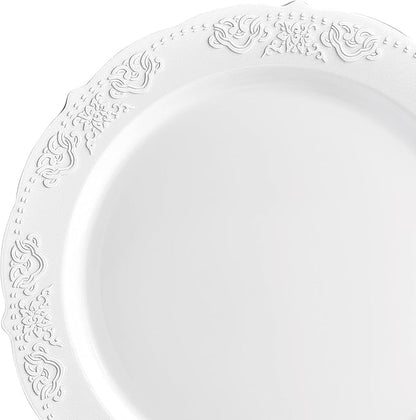 " OCCASIONS " 50 Plates Pack (25 Guests) Vintage Wedding Party Disposable Plastic Plate Set -25x10.25'' Dinner +25x7.5'' Salad/Dessert plates (Portofino Plain White)