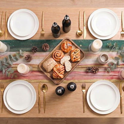 Artoid Mode Boho Green Red Stripes Christmas Chiffon Table Runner 120 Inches - Image 5