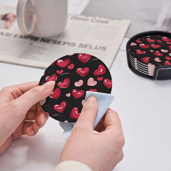 Pink and Red Love Heart Leather Coasters Set of 6 - Image 5