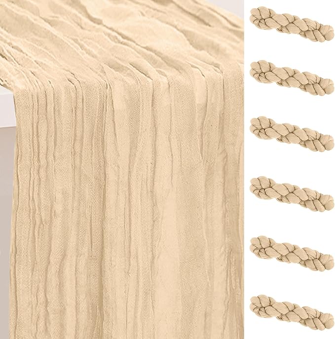 6 Pack Nude Cheesecloth Table Runner 35x120 Inch 10Ft Rustic Gauze Cheese Cloth by SuBleer