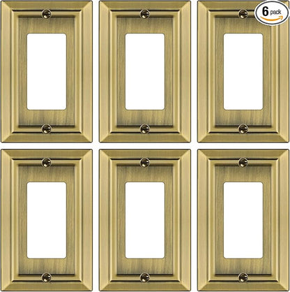 Metal Wall Plate for Electrical Outlets, Decorative Antique Brass Switch Plates Outlet Cover, Light Switch Cover Plate, 1-Gang Wall Plates (Single Decoretor, 6 Pack)