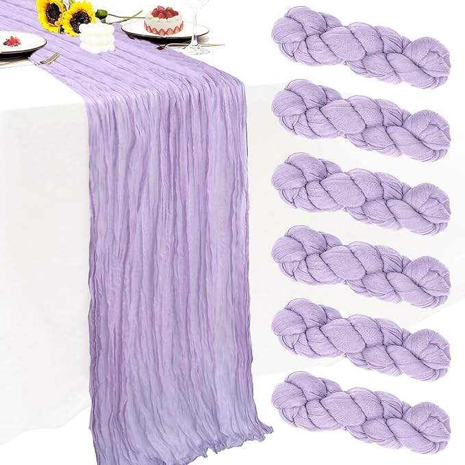 6 Pack Lilac Purple Cheesecloth Table Runner 22x120 Inch | 10Ft Rustic Boho by Fwxdbwyl