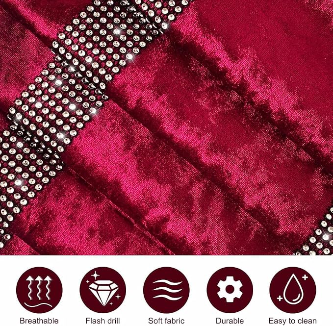 Glam Burgundy Table Runner, Bling Sequin Rhinestone, Ombre Velvet, Modern Style - Image 5
