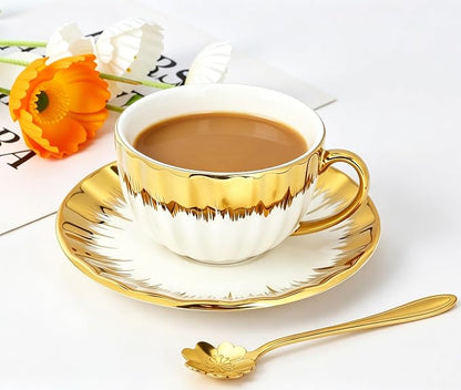 Cappuccino Cups with Saucers and Sakura Spoons, 8 oz Ceramic Espresso Cup Set - Image 5