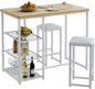 VECELO Small Bar Table and Chairs Set for 2, Upholstered Stools & Glass Storage Shelves, for Kitchen Dining Breakfast Nook, Space-Saving, Natural & White