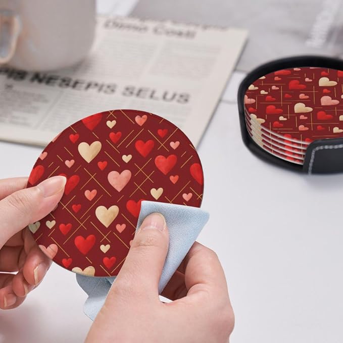 Romantic Gold Line Red Pink Heart Coasters - Image 5