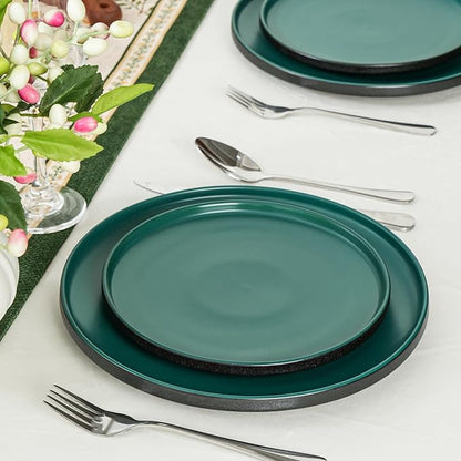 Ceramic Salad & Dessert Plates Set, 8 Inch, Modern Green | Stoneware, - Image 2