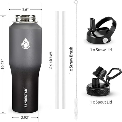 SENDESTAR Water Bottle 32oz, 2 Lids, Wide Mouth Stainless Steel Vacuum - Image 4