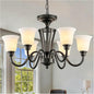 6-Light Dining Room Light Fixture Black，Industrial Farmhouse Pendant Light with White Frosted Glass Shades, Rustic Vintage Hanging Chandelier for Kitchen Island，Living Room&Home Decor