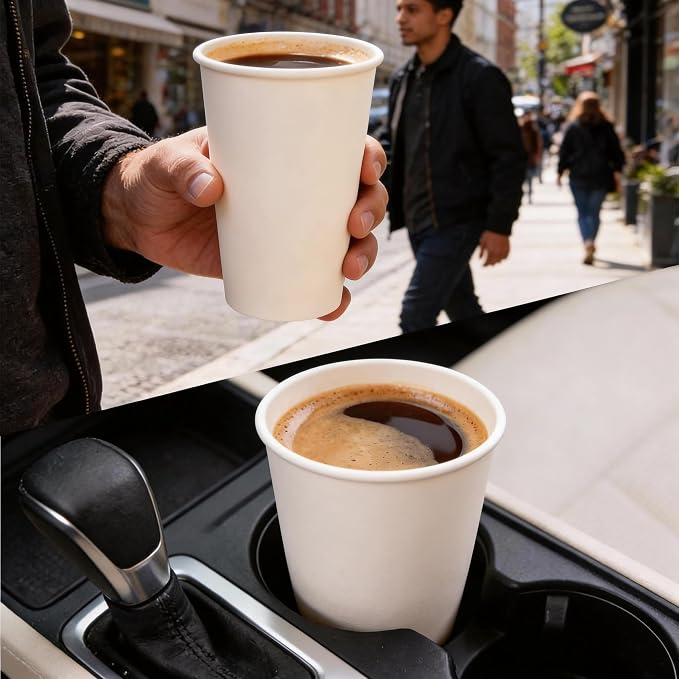MOUMOULIFE Disposable Paper Coffee Cups 16 oz 100 Count, Leak-Proof White - Image 6
