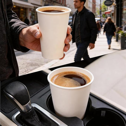 MOUMOULIFE Disposable Paper Coffee Cups 16 oz 100 Count, Leak-Proof White - Image 6