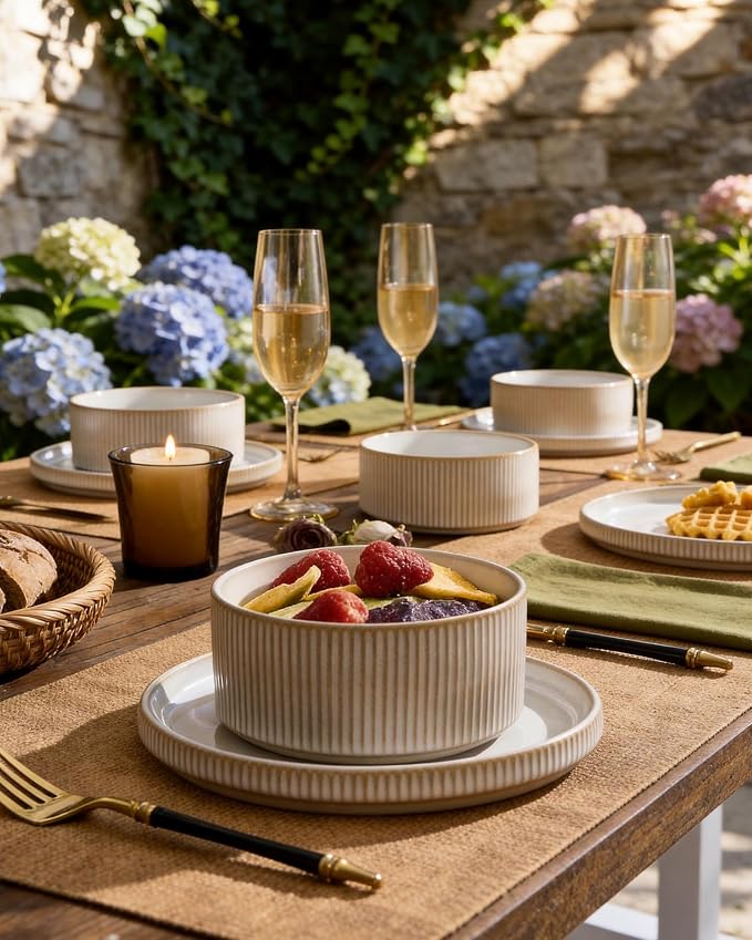 Ceramic Dinnerware Set for 4, 8-Piece Deep Salad Plates and Cereal Bowls | - Image 3