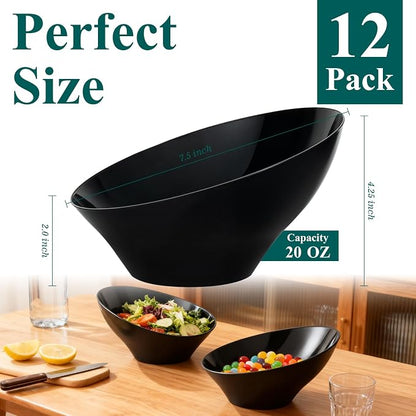 Bestluck 20 Oz Black Plastic Party Bowls, 12 Pack | Disposable Snack Bowls - Image 3