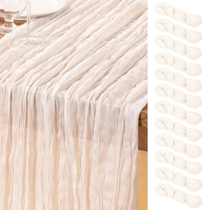 DeZerlor Ivory White Cheesecloth Table Runners 12 Pack Summer Boho Runners | by DeZerlor