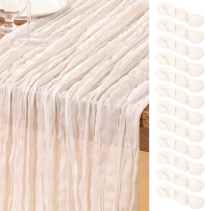 DeZerlor Ivory White Cheesecloth Table Runners 12 Pack Summer Boho Runners | by DeZerlor