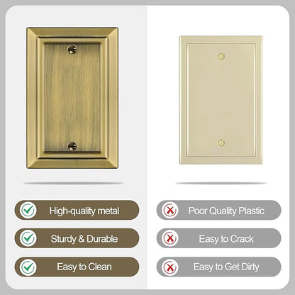 Metal Wall Plate for Electrical Outlets, Decorative Antique Brass Switch Plates Outlet Cover, Light Switch Cover Plate, 1-Gang Wall Plates (Single blank, 4 Pack)