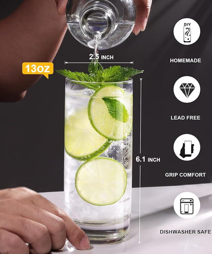 13oz Drinking Glasses Set of 6, Lead-Free Crystal Tall Highball Glassware | - Image 2