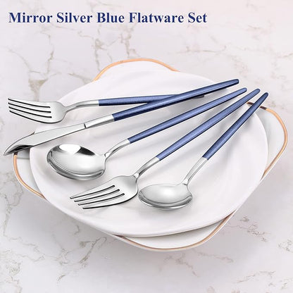 VANVRO Mirror Silver Blue Silverware Set, 20-Piece Stainless Steel Flatware Set - Image 3