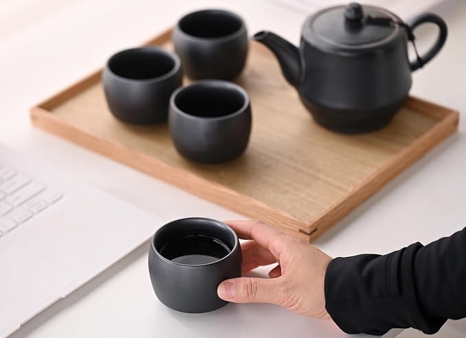 Rural Style Small Ceramic Espresso Cups Set of 4 Coffee Mugs 5oz Black | Tea - Image 6