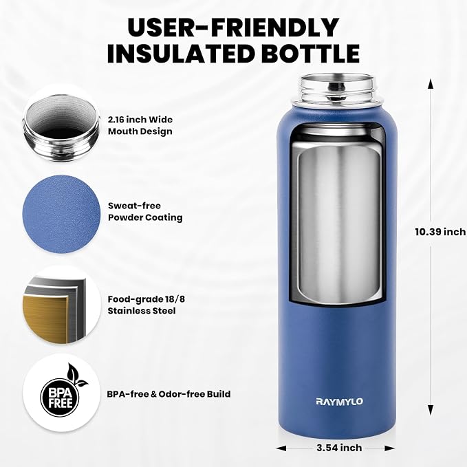 RAYMYLO Insulated Water Bottle 40 oz, Triple Wall Vacuum Stainless Steel | - Image 5