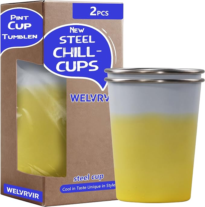 20oz 2PCS Stainless Steel Pint Cups, Reusable metal Cups, Drinking | Pint by Unknown