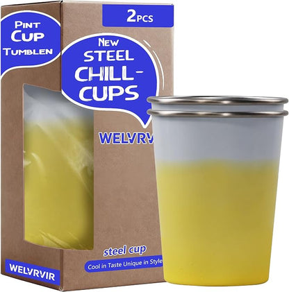 20oz 2PCS Stainless Steel Pint Cups, Reusable metal Cups, Drinking | Pint by Unknown