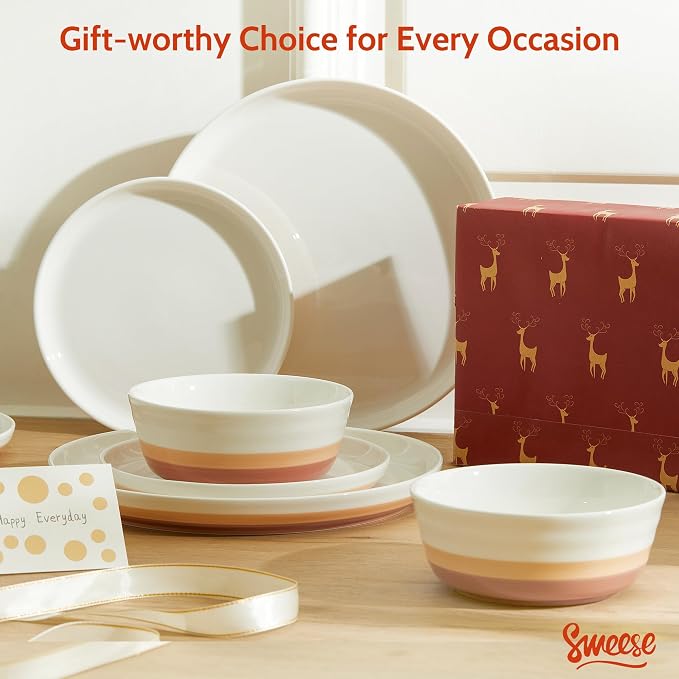 Sweese Plates and Bowls Sets, 18 Pieces Modern Porcelain Dinnerware Set - Image 5