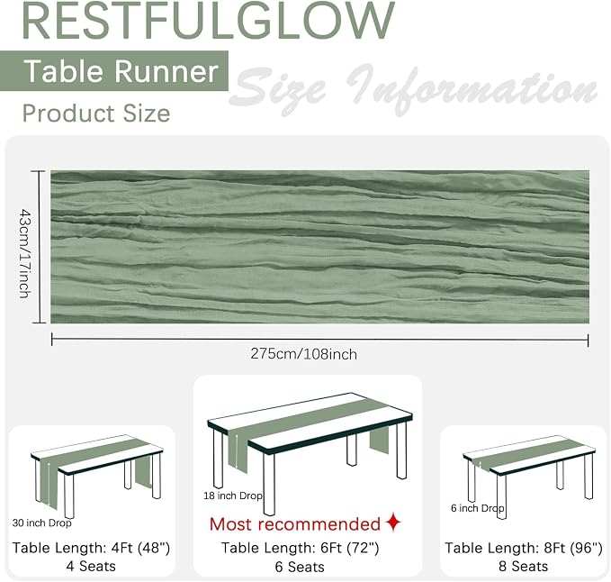 10 Pack Sage Green Cheesecloth Table Runner 17 x 108 Inch | Boho Gauze Fabric - Image 4