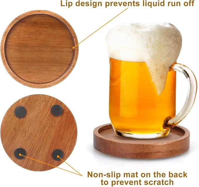 Wooden Coaster Set of 6 Coffee Table Decor Bar Cup Drink Coasters Holder | - Image 4