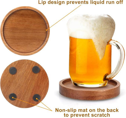 Wooden Coaster Set of 6 Coffee Table Decor Bar Cup Drink Coasters Holder | - Image 4