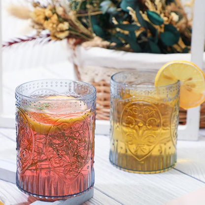 Qinyoung 12 Plastic Vintage Drinking Glasses 8.5oz Stemless Retro Embossed Wine - Image 4