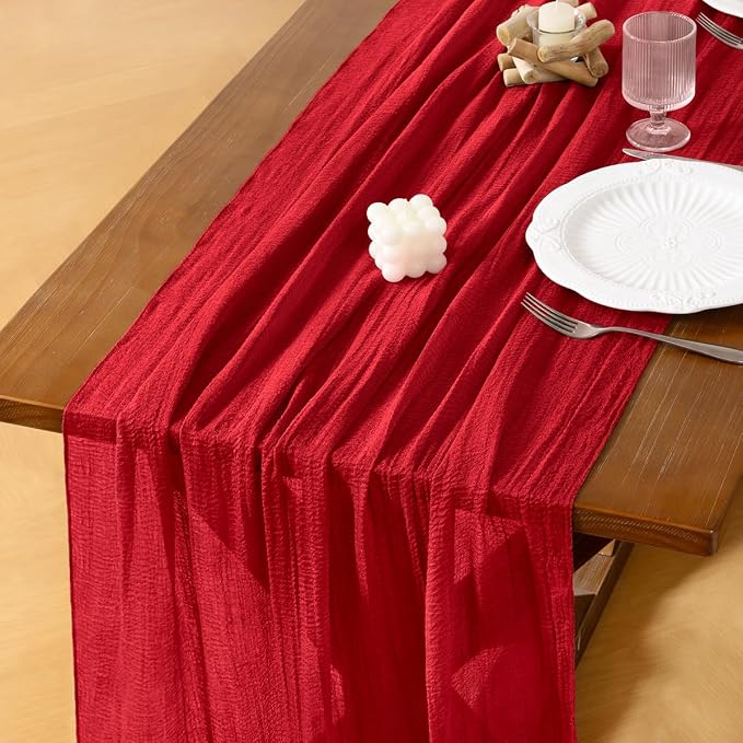 Cheesecloth Table Runner Summer Boho Wedding Shower Party Home Decor | Red by Socomi