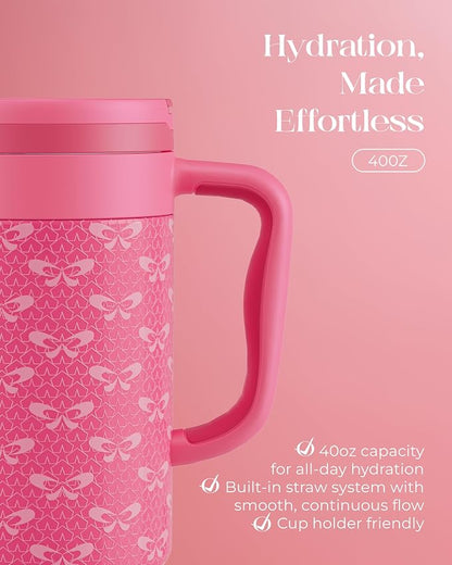 40 oz Insulated Tumbler with Handle and Push-Button Straw Lid, Stainless Steel - Image 5